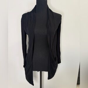 Women's Black Open-Front Lightweight Cardigan Sweater with Pockets